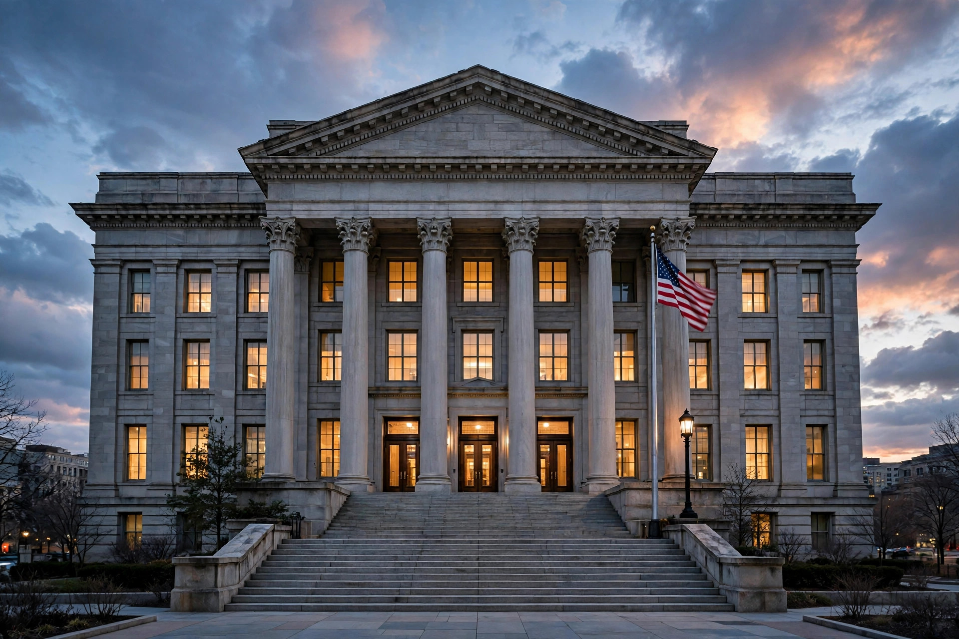 Corte federal de Estados Unidos al atardecer