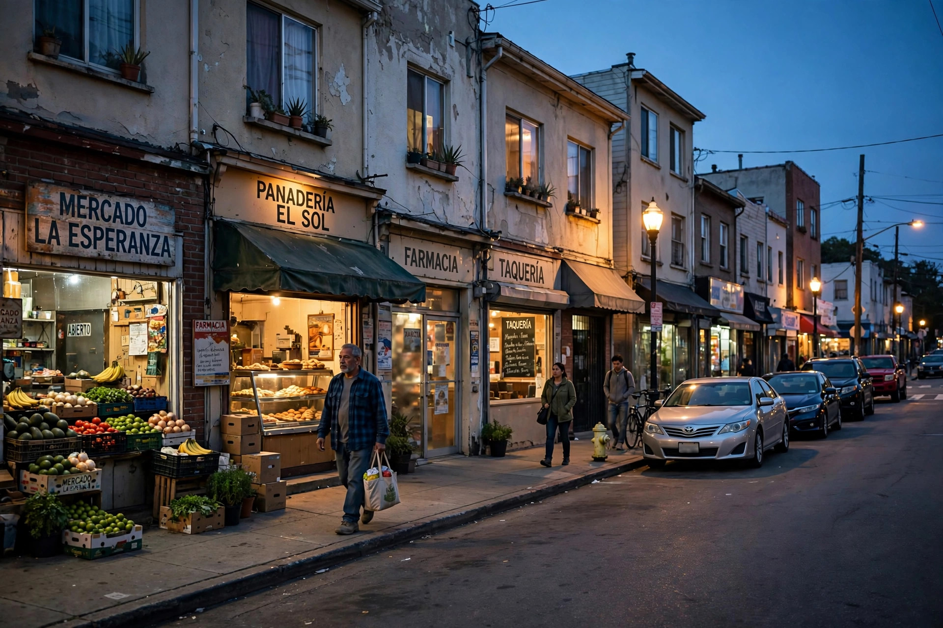 Barrio latino en Estados Unidos al atardecer